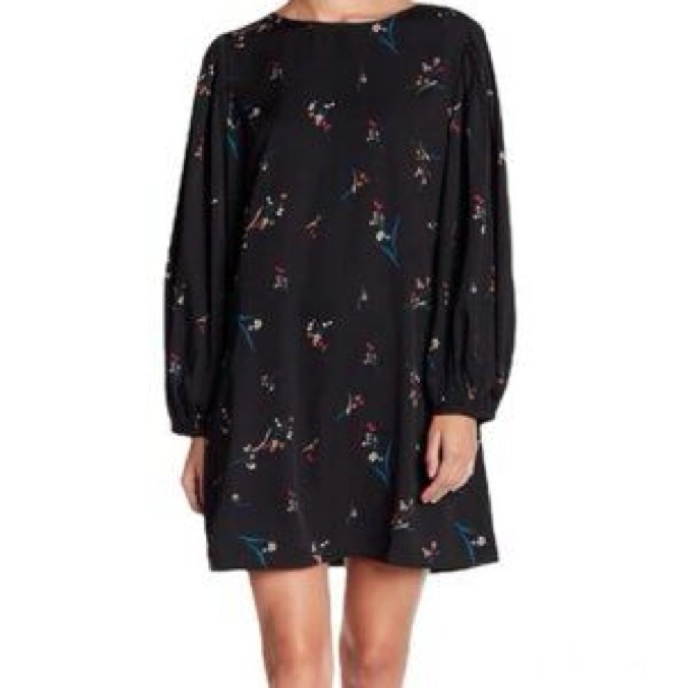 Abound floral balloon sleeve babydoll dress black size XS‎